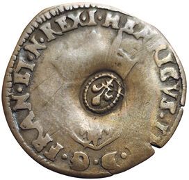 null Louis XIII. 1610-1643. Quinzain 1594. Limoges. Countermark with lily on douzain...