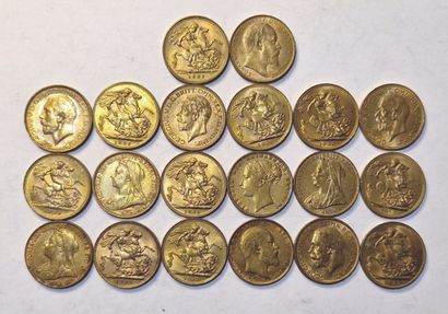 England. Lot of 20 coins of 1 Sovereign....