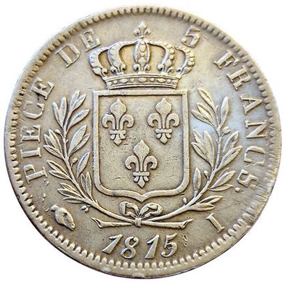 null Louis XVIII. 5 Francs au buste habillé 1815 I. Limoges. Gad.591. TTB