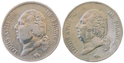 null Louis XVIII. 2 monnaies : 5 Francs 1823 Q et 1823 W. TB+ et TTB