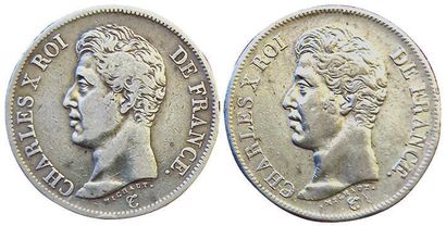 null Charles X. 2 coins : 5 Francs 1826 H and 1826 W. VG and VG+.