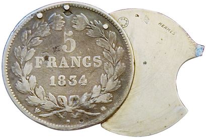 null Louis-Philippe. 5 Francs 1834 H. La Rochelle. Transformed into a Hermes key...