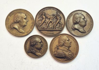 null Louis XVIII. Lot de 5 Médailles en bronze : Aux Braves Armées Françaises 1819...