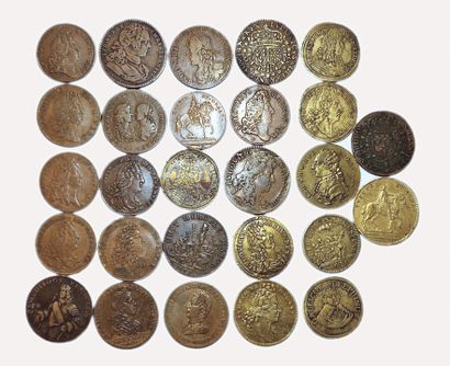 null Miscellaneous. 27 miscellaneous copper tokens. Maj. Louis XIV, XV and XVI. Very...