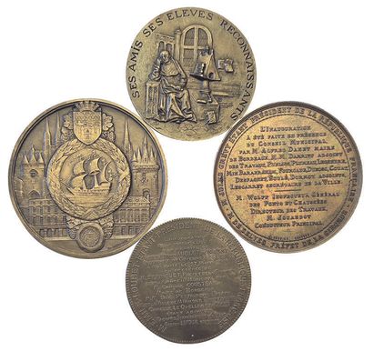 null Lot of 4 bronze medals: Put in distribution of waters of Budos 1887 (SUP, 66mm),...