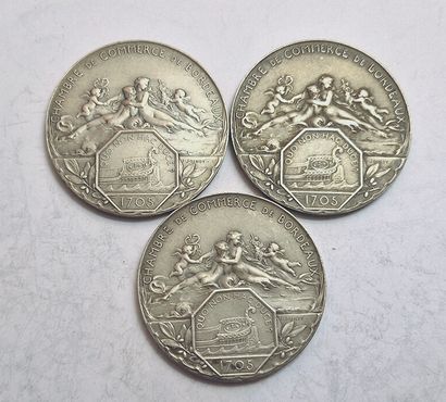 null Bordeaux. Chamber of Commerce. Lot of 3 silver tokens : 1906 (Horn 1, Horn 2...