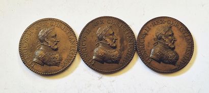 null Henri II. Lot of 3 bronze medals, Refrappes18th/early 19th c. : Conquests (SUP,...