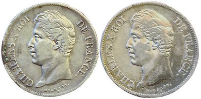 null Charles X. 2 monnaies : 5 Francs 1827 I et 1827 K. TB et B+