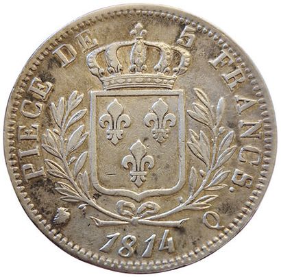 null Louis XVIII. 5 Francs au buste habillé 1814 Q. Perpignan. Gad.591 . TTB+
