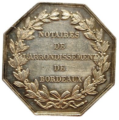 null Silver token. Notaries of the Arrt. of Bordeaux. N.D. Carde 1195 (Bee). SPL
