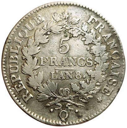 null Directoire. 5 Francs Union et Force An 8 Q. Perpignan. Gad.563. TB