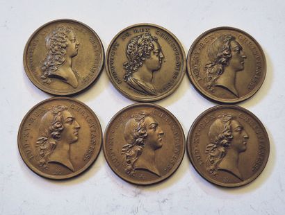 null Louis XV. Lot of 6 bronze medals : Divo 125, 130, 131, 132. 40mm. SUP to SP...