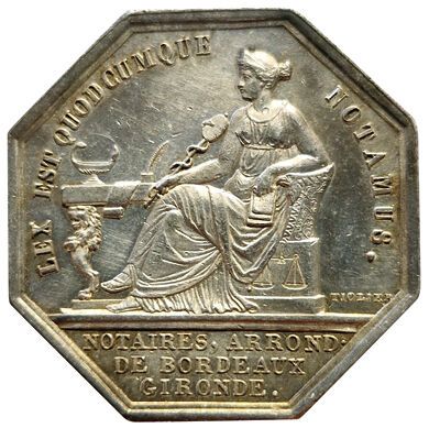 null Louis XVIII. Silver token. Notaries. Bordeaux. 1814. Carde 1193. Ler.57. SU...