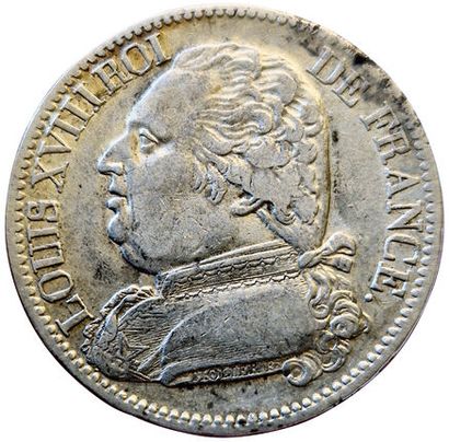 null Louis XVIII. 5 Francs with dressed bust 1814 B. Rouen. Gad.591. TTB+