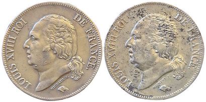 null Louis XVIII. 2 coins : 5 Francs 1824 L and 1824 M. TTB