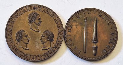 null Catherine de Médicis. Lot of 2 bronze medals, Refrappes 18th/19th c.: Death...