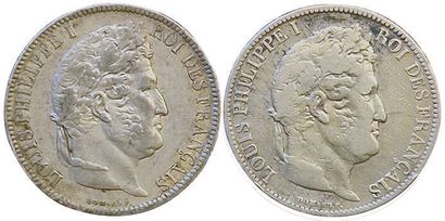 null Louis-Philippe. 2 monnaies : 5 Francs lauré 1er type 1831 H et 1831 I. Tr. En...