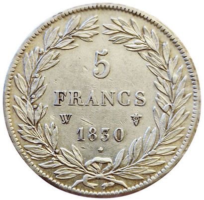 null Louis-Philippe. 5 Francs Sans le I. 1830 W. Lille. Tr. En creux. Gad.675. 148274...