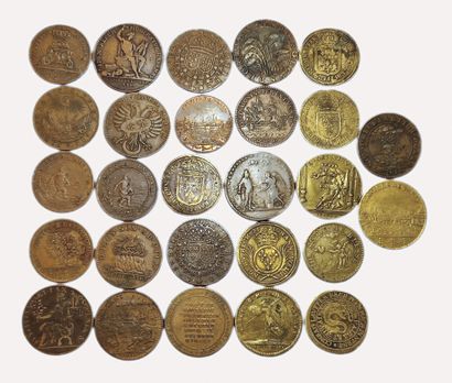 null Miscellaneous. 27 miscellaneous copper tokens. Maj. Louis XIV, XV and XVI. Very...