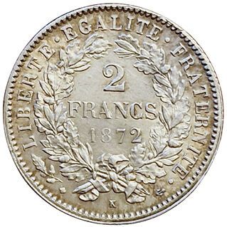 null 2 Francs Cérès 1872 K. Bordeaux. Gad.530a. SUP