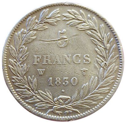 null Louis-Philippe. 5 Francs without the I. 1830 W. Lille. Tr. En creux. Gad.675....