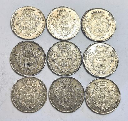 null Bordeaux. Municipality. Lot of 10 silver tokens including 9 different busts....