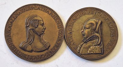 null Catherine de Médicis. Lot of 2 bronze medals, Refrappes 18th/19th c.: Death...