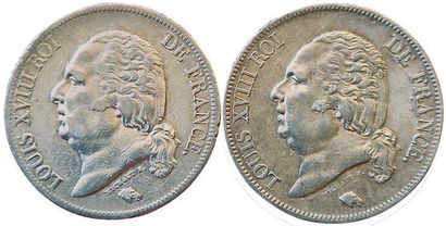 null Louis XVIII. 2 monnaies : 5 Francs 1821 A (2 ex.). TTB