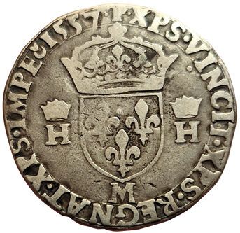 null Henri II. 1547-1559. Teston au buste nu 5e type. 1557 M. Toulouse. 9,18grs....