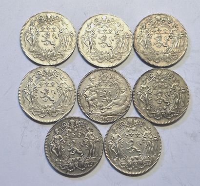 null Aldermen of Lyon. Lot of 8 silver tokens : Noble Jacques Bourbon. 1748-1749....