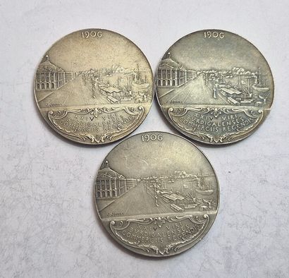 null Bordeaux. Chamber of Commerce. Lot of 3 silver tokens : 1906 (Horn 1, Horn 2...