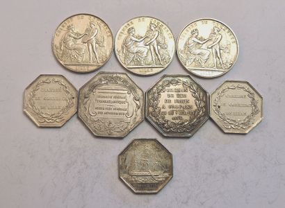 null Lot of 8 silver tokens: Chamber of Commerce (6 ex. Lille, Bayonne), Compagnie...