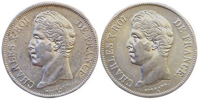 null Charles X. 2 coins : 5 Francs 1827 W and 1828 A. TTB