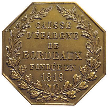 null Copper token. Caisse d'Epargne de Bordeaux. Founded in 1819. Card 1239 (Horn)....