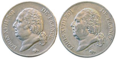 null Louis XVIII. 2 monnaies : 5 Francs 1822 W et 1823 A. TTB et TB+
