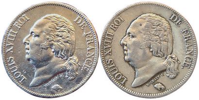 null Louis XVIII. 2 monnaies : 5 Francs 1821 W et 1822 A. TTB