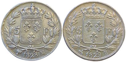 null Charles X. 2 monnaies : 5 Francs 1828 MA et 1829 B. TB et TTB+