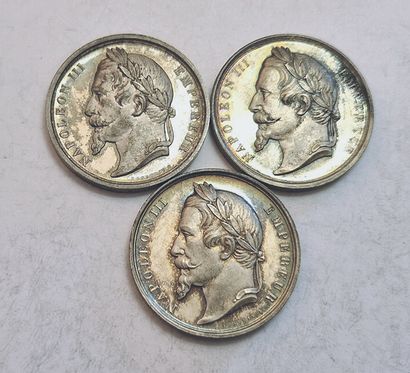 null Napoleon III. Public Instruction. Lot of 3 silver tokens. SUP and SPL