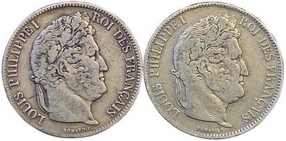 null Louis-Philippe. 2 monnaies : 5 Francs 1832 I et 1835 I. TB