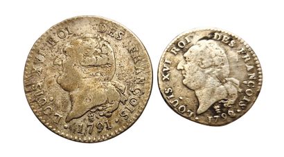 null Constitution. Lot de 2 monnaies : 30 Sols 1791 I et 15 Sols 1792 I. TB