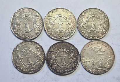null Louis XV. 6 silver tokens : Chamber of Commerce of Bayonne, Picardy, etc. TTB...