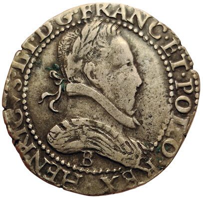 null Henry III. Franc with flat collar. 1583 B. Rouen. 13,53grs. Gad.496 (R3). 11212...