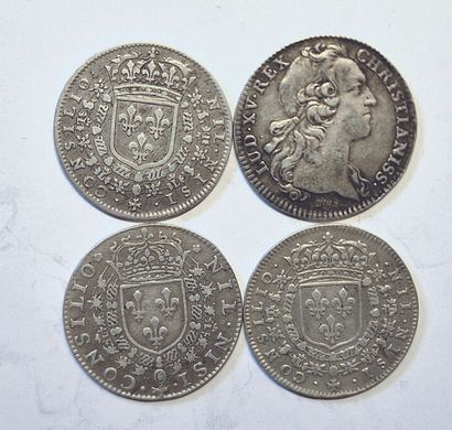 null Louis XIV et XV. 4 jetons argent : Conseil du Roi 1625, 1656, 1659, Ordinaire...