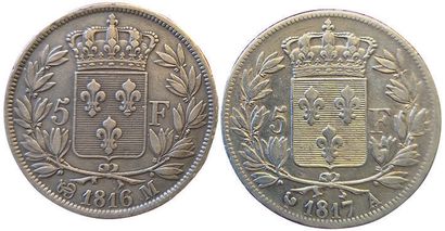 null Louis XVIII. 2 coins: 5 Francs 1816 M and 1817 A. qTTB