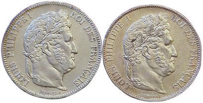 null Louis-Philippe. 2 monnaies : 5 Francs 1832 M et 1844 W. TTB et qSUP