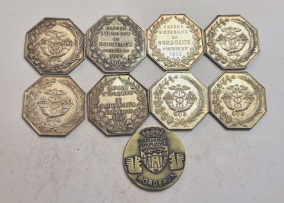 null Bordeaux. Banks and Savings Banks. Lot of 8 silver tokens. A copper Caisse d'Epargne...