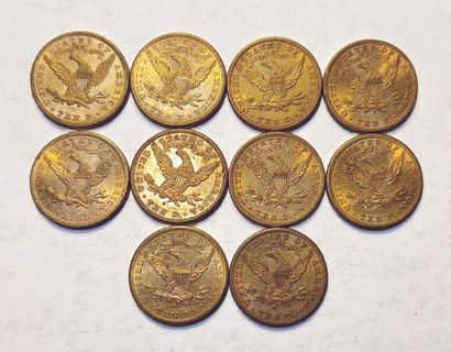 null USA. 10 pieces of 10 Dollars Coronet Head. Dates and various workshops. TTB...
