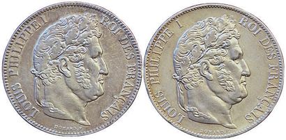 null Louis-Philippe. 2 monnaies : 5 Francs 1840 B et 1844 A. TTB+ et SUP