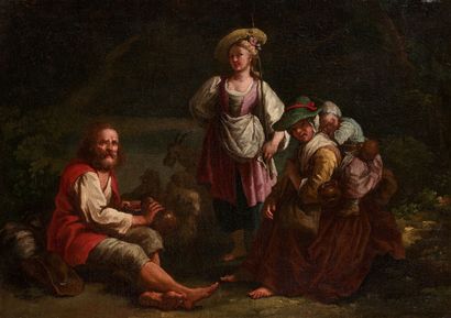 null Attribué à Antonio ROSSI (1700-1753)
La famille du berger ; La vendeuse de fruits...