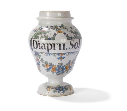 null BORDEAUX
TWO PHARMACY POTS OF BALUSTER FORM 
with polychrome decoration of inscriptions...